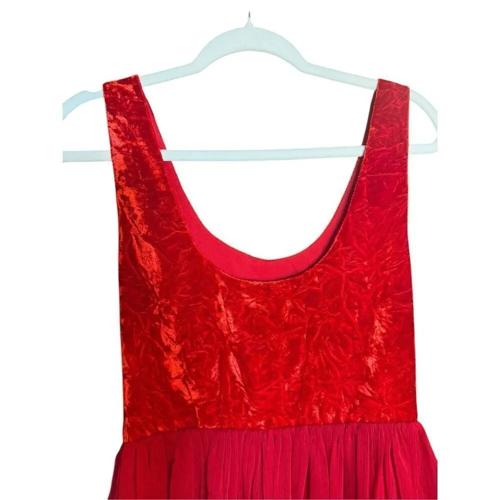 Free People Vibrant Red Crushed‎ Velvet Party Mini Baby Doll Dress Sz 8